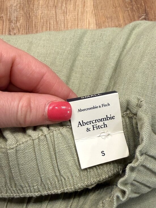 Abercrombie & Fitch Womens Sage Green Linen Blend Pants Elastic Waist Pockets Si - Picture 8 of 8